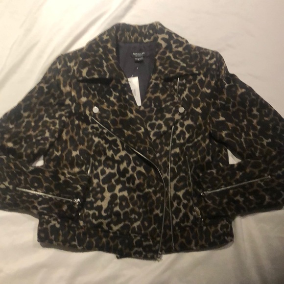 New Marciano leopard print moto crop blazer jacket S - Picture 5 of 11